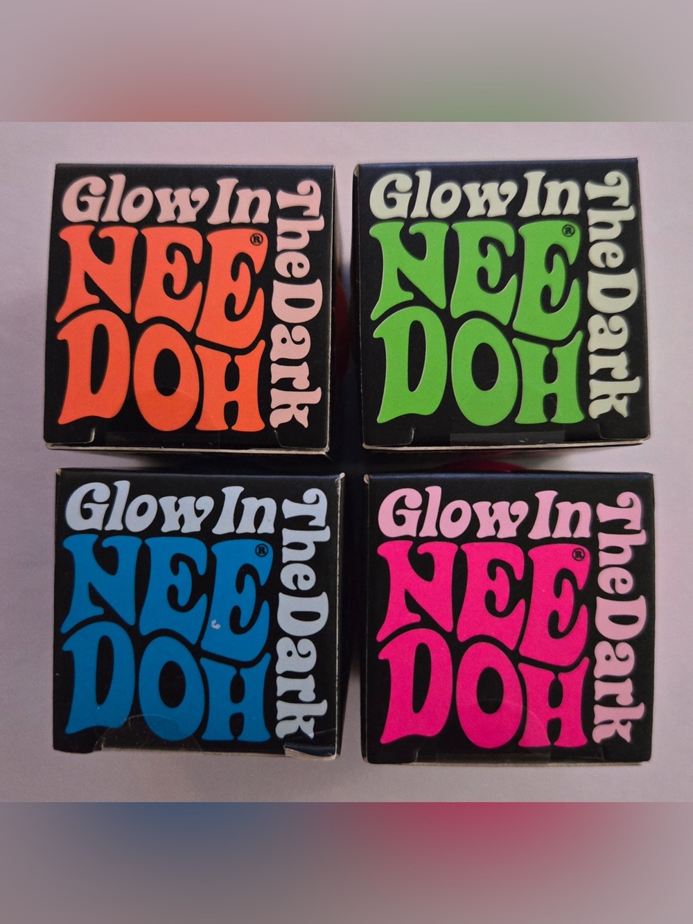 NeeDoh Glow in the Dark mini 4-Pack Bundle – Pink Green Blue Orange – NEW
